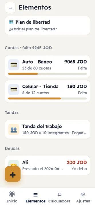 Cuotas, tandas y deudas — en un solo lugar