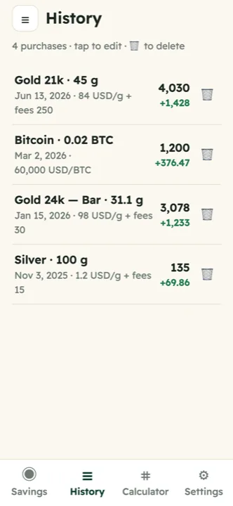 Every purchase, and its gain today