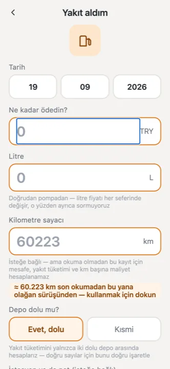 Saniyeler içinde yakıt kaydı